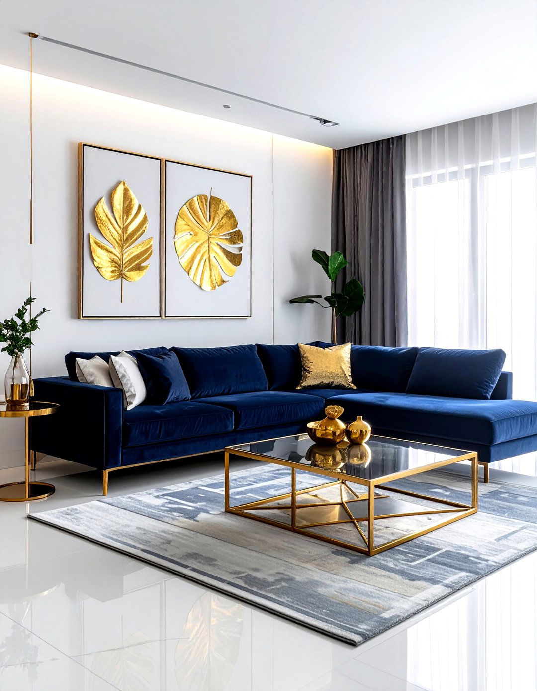 Navy Gold Modern Living Room - 30 navy gold living room ideas
