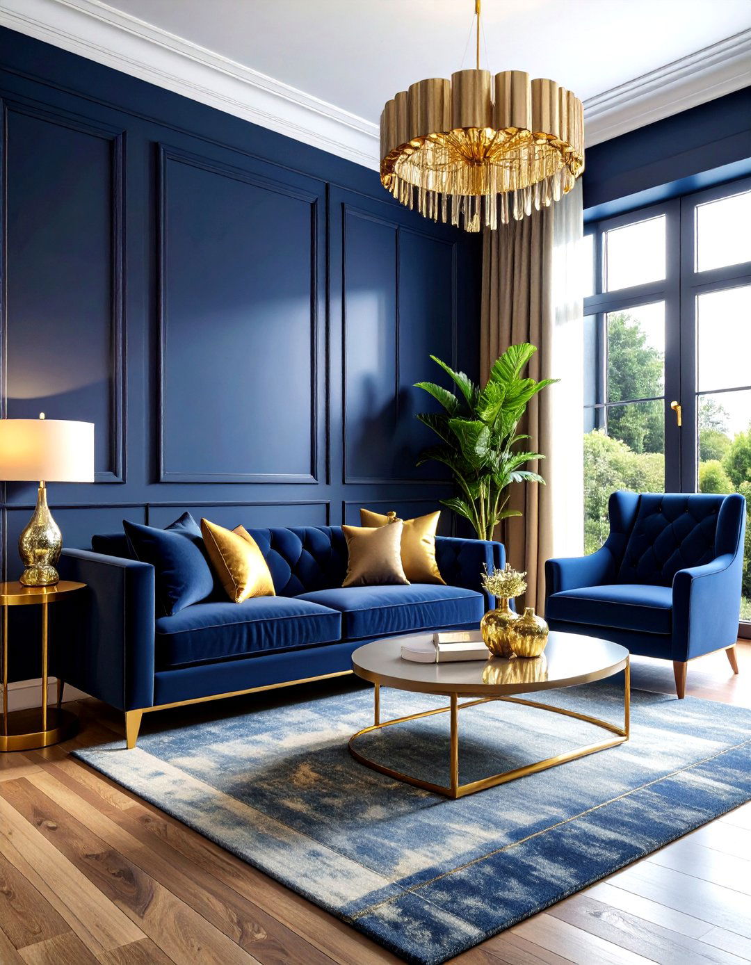 Navy Gold Monochrome Living Room - 30 navy gold living room ideas