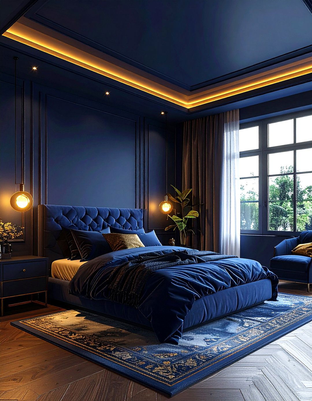 Navy Gold Moody Bedroom - 30 navy gold bedroom ideas