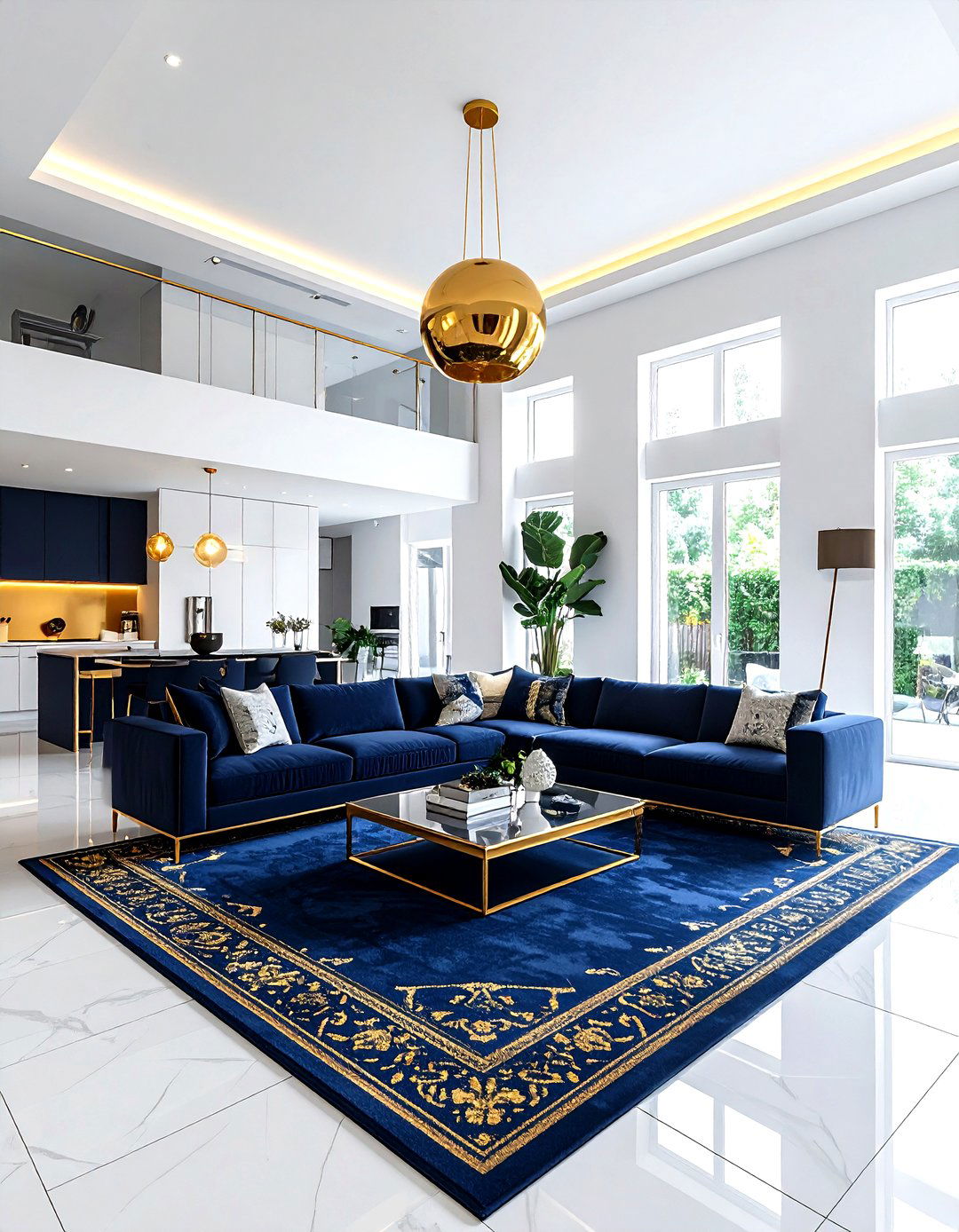 Navy Gold Open Plan Living Room - 30 navy gold living room ideas