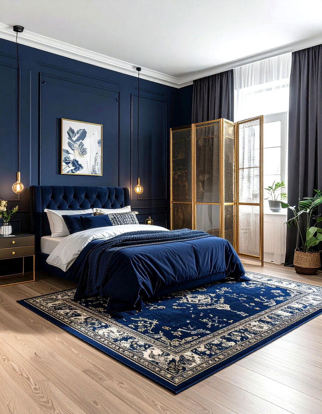 Navy Gold Studio Bedroom - 30 navy gold bedroom ideas
