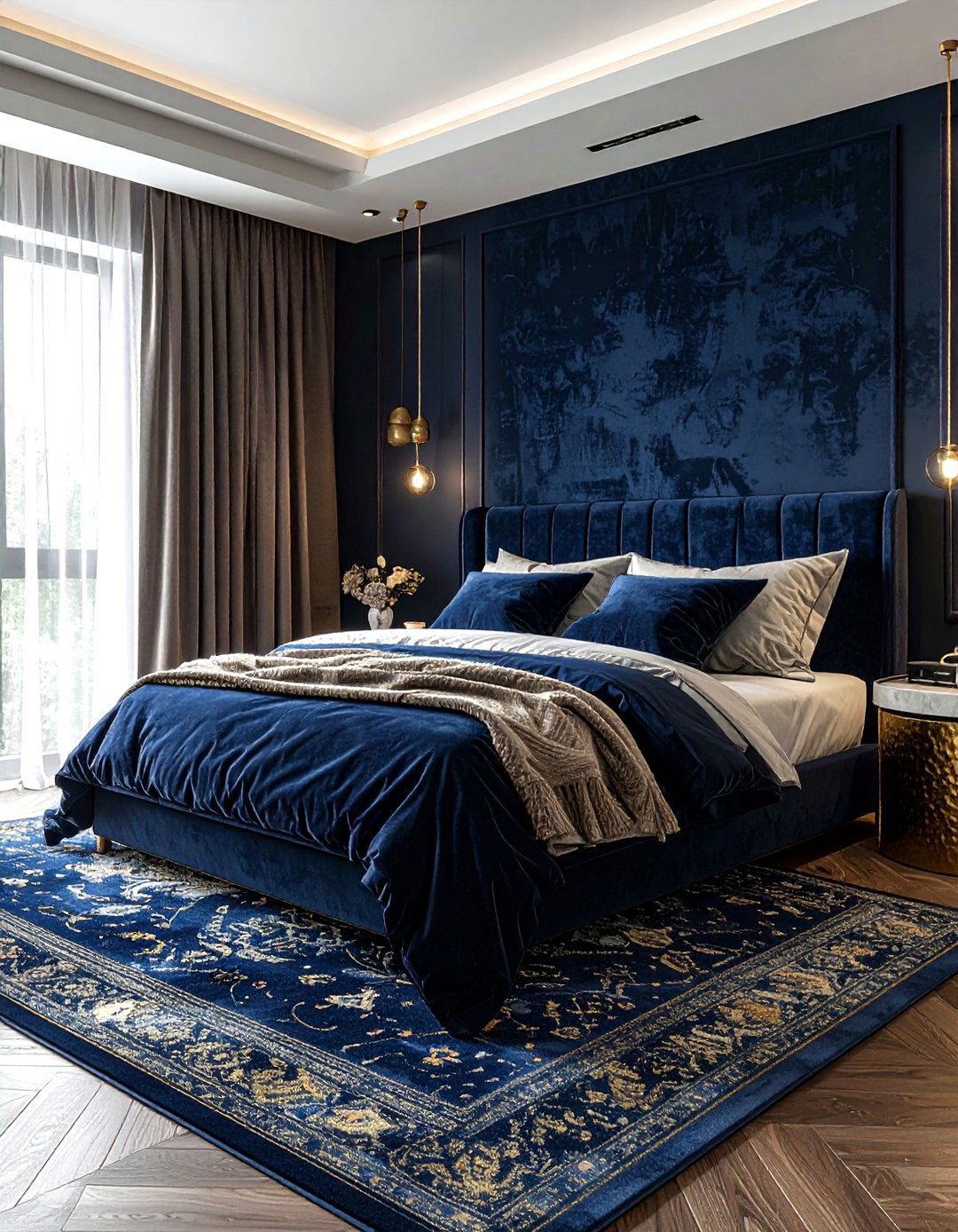 Navy Gold Textured Bedroom - 30 navy gold bedroom ideas
