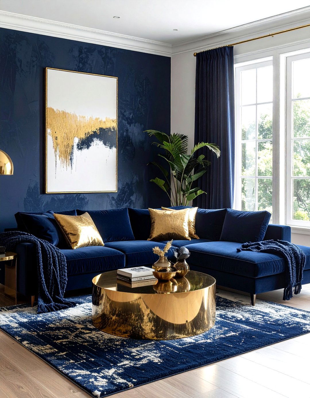 Navy Gold Textured Living Room - 30 navy gold living room ideas