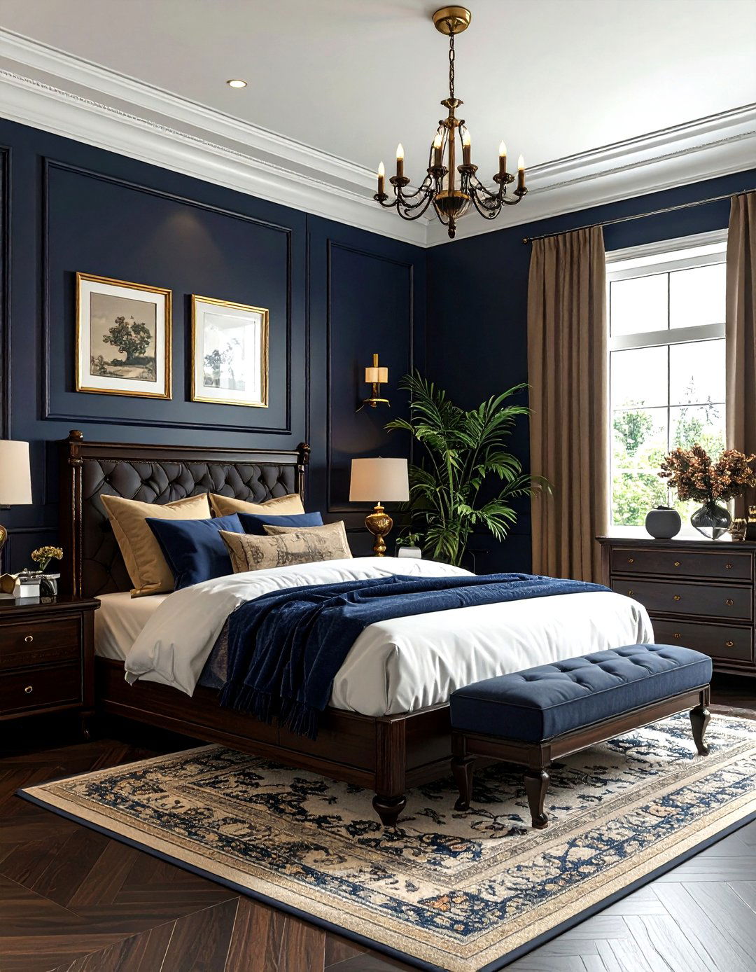 Navy Gold Traditional Bedroom - 30 navy gold bedroom ideas