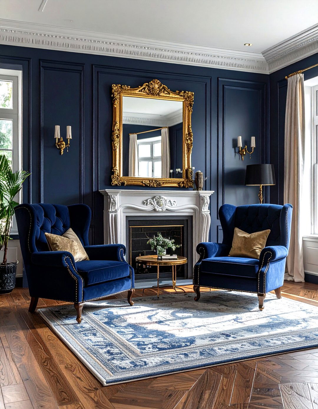 Navy Gold Traditional Living Room - 30 navy gold living room ideas