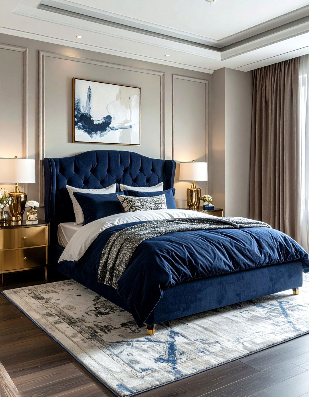 Navy Gold Transitional Bedroom - 30 navy gold bedroom ideas