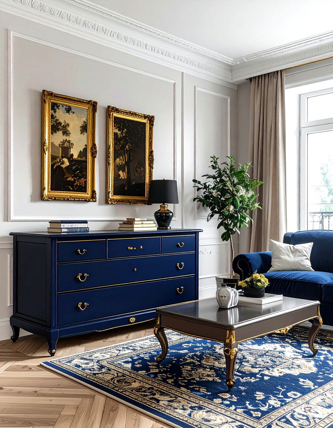 Navy Gold Vintage Living Room - 30 navy gold living room ideas