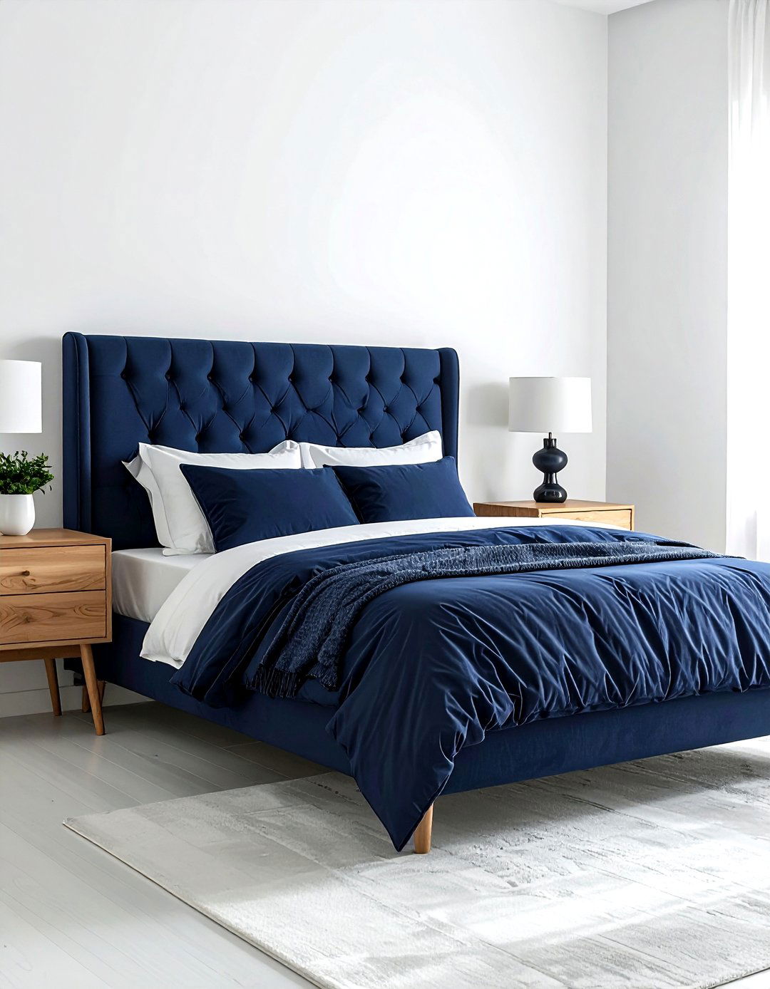 Navy Headboard Style - 30 scandinavian navy bedroom ideas