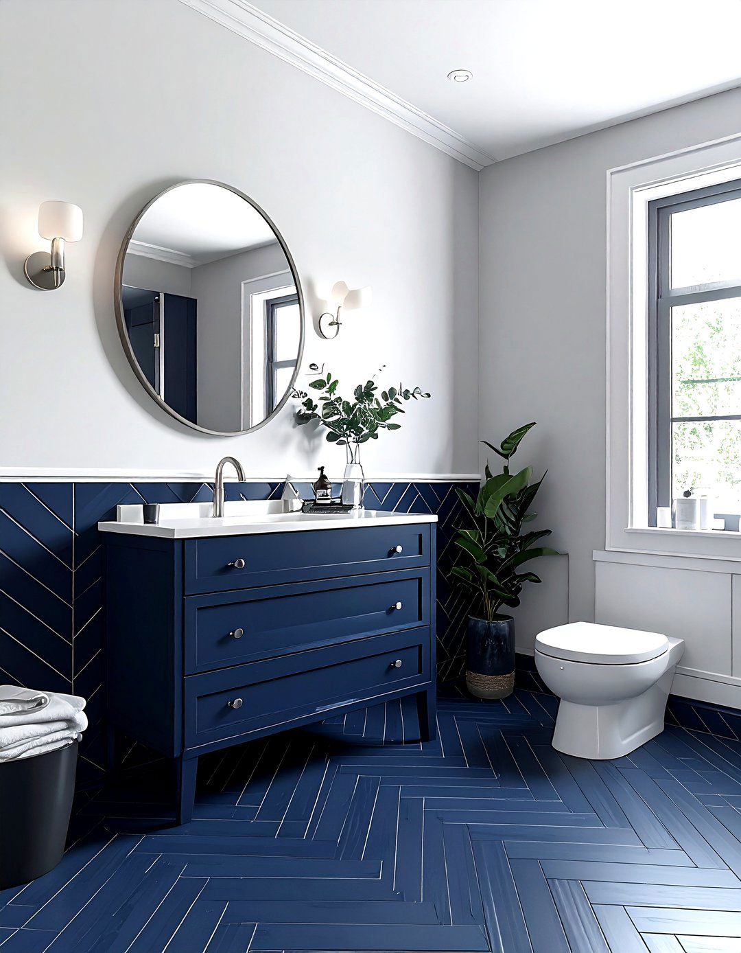 Navy Herringbone Tile Bathroom - 30 dark navy bathroom ideas