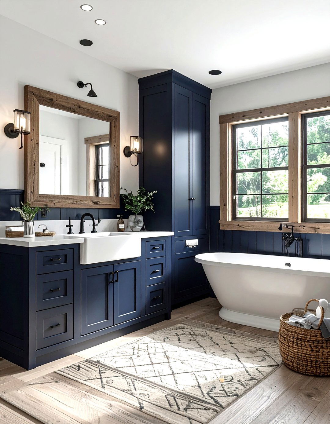 Navy Herringbone Tile - 30 navy bathroom decor ideas