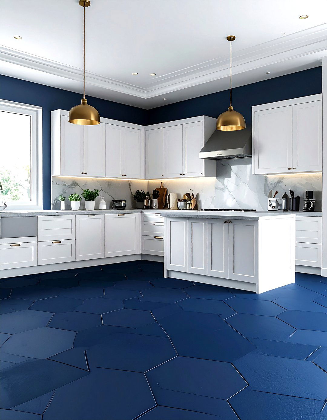 Navy Hexagon Floor - 30 hexagon floor kitchen ideas