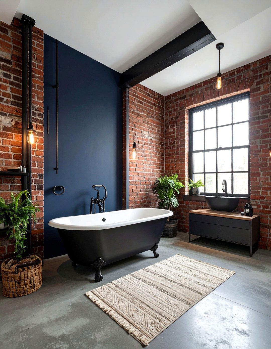Navy Industrial Bathroom - 30 dark navy bathroom ideas