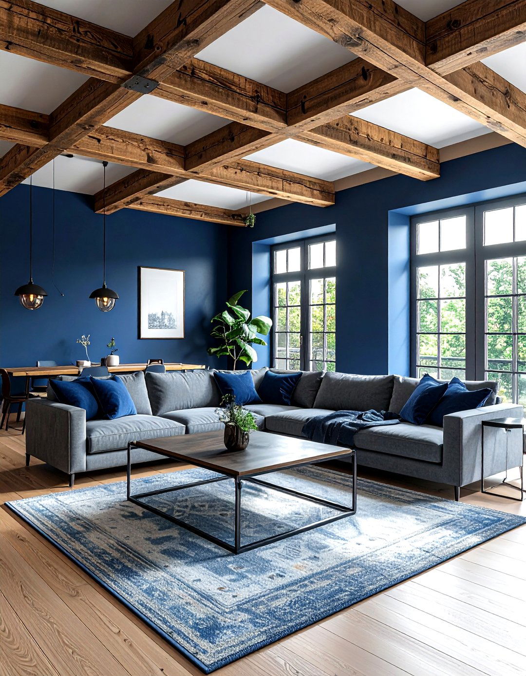 Navy Industrial Living Room Wood Beams - 30 industrial navy living room ideas