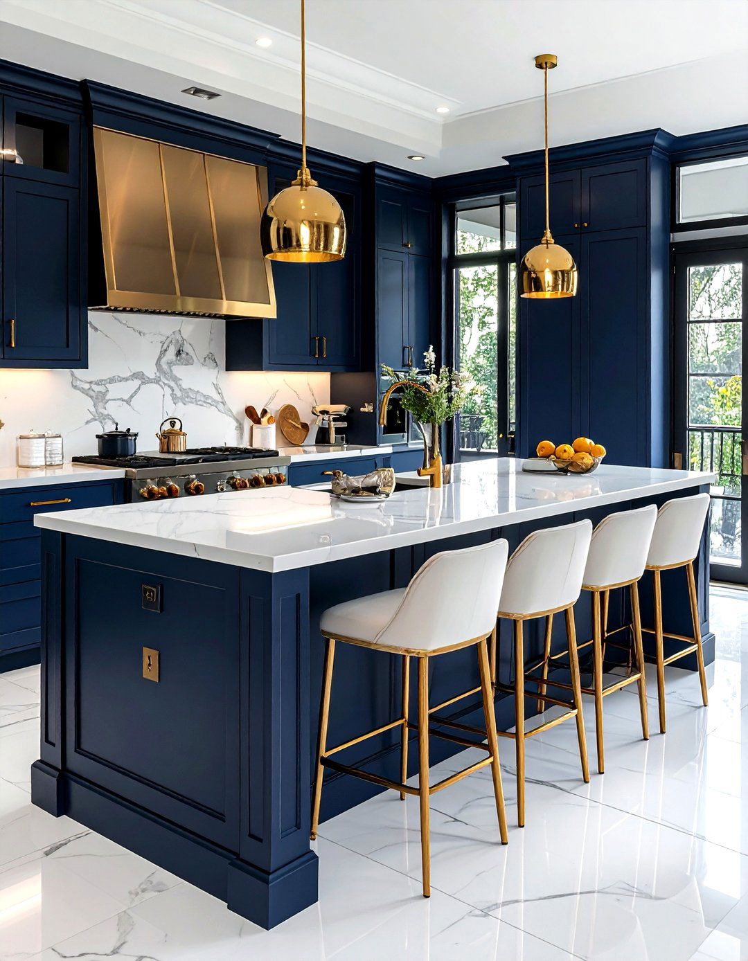 Navy Kitchen Gold Breakfast Bar - 30 navy gold kitchen ideas