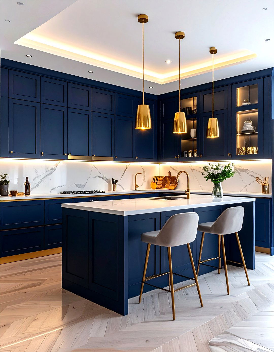 Navy Kitchen Gold Picture Lights - 30 navy gold kitchen ideas
