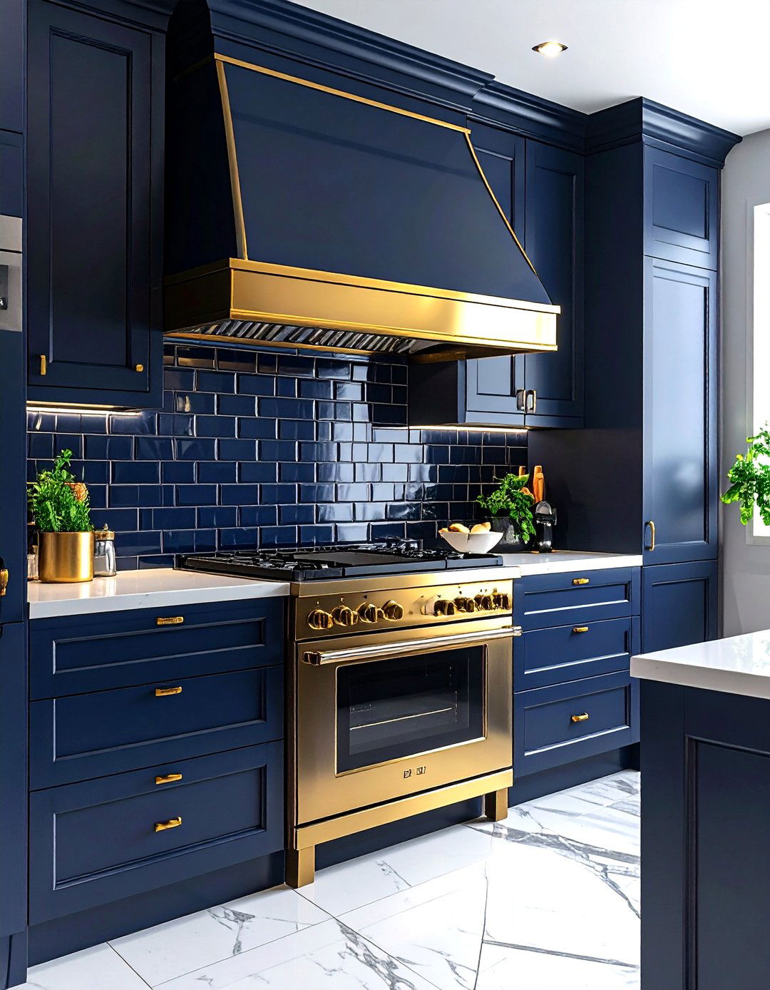 Navy Kitchen Gold Range Hood - 30 navy gold kitchen ideas