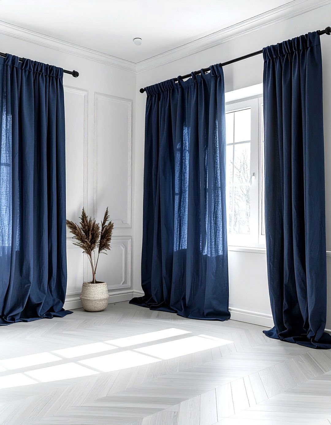 Navy Linen Curtains - 30 scandinavian navy bedroom ideas