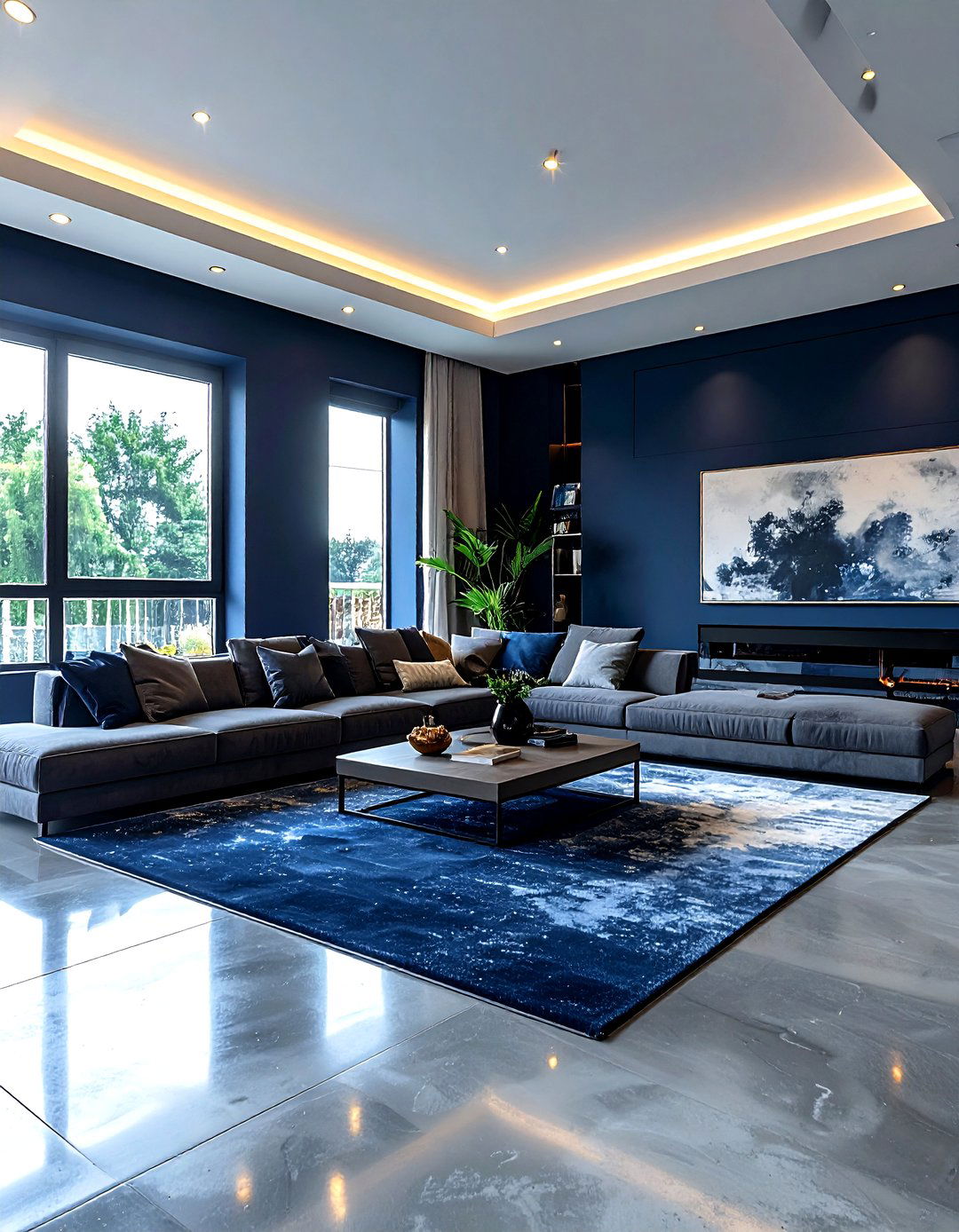 Navy Living Room Concrete Floor - 30 minimalist navy living room ideas