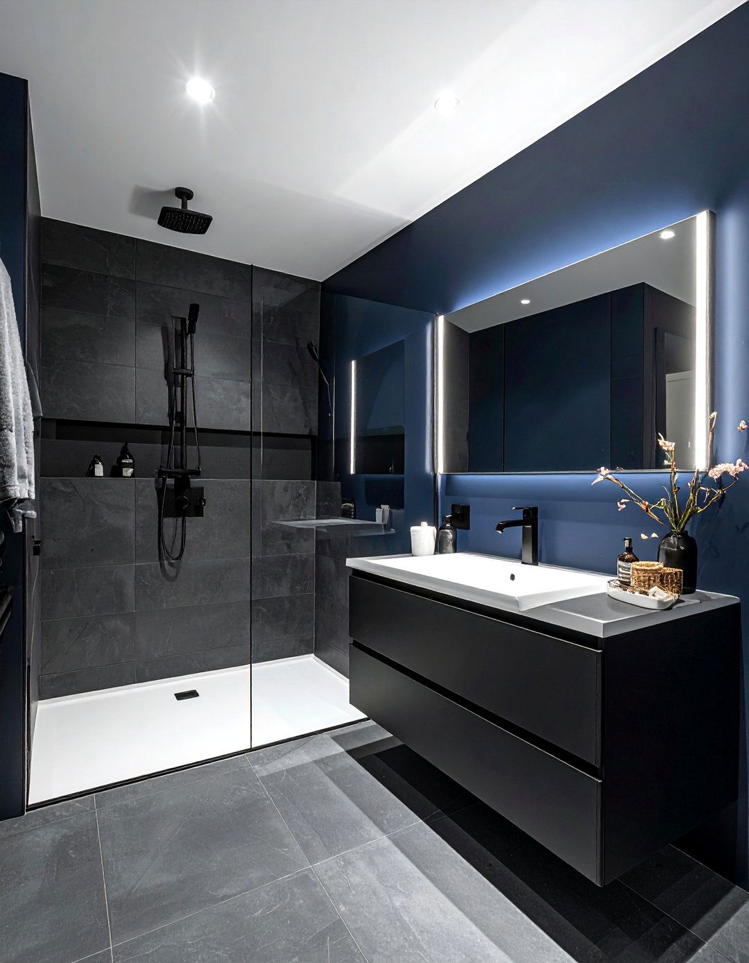 Navy Matte Black Bathroom - 30 dark navy bathroom ideas