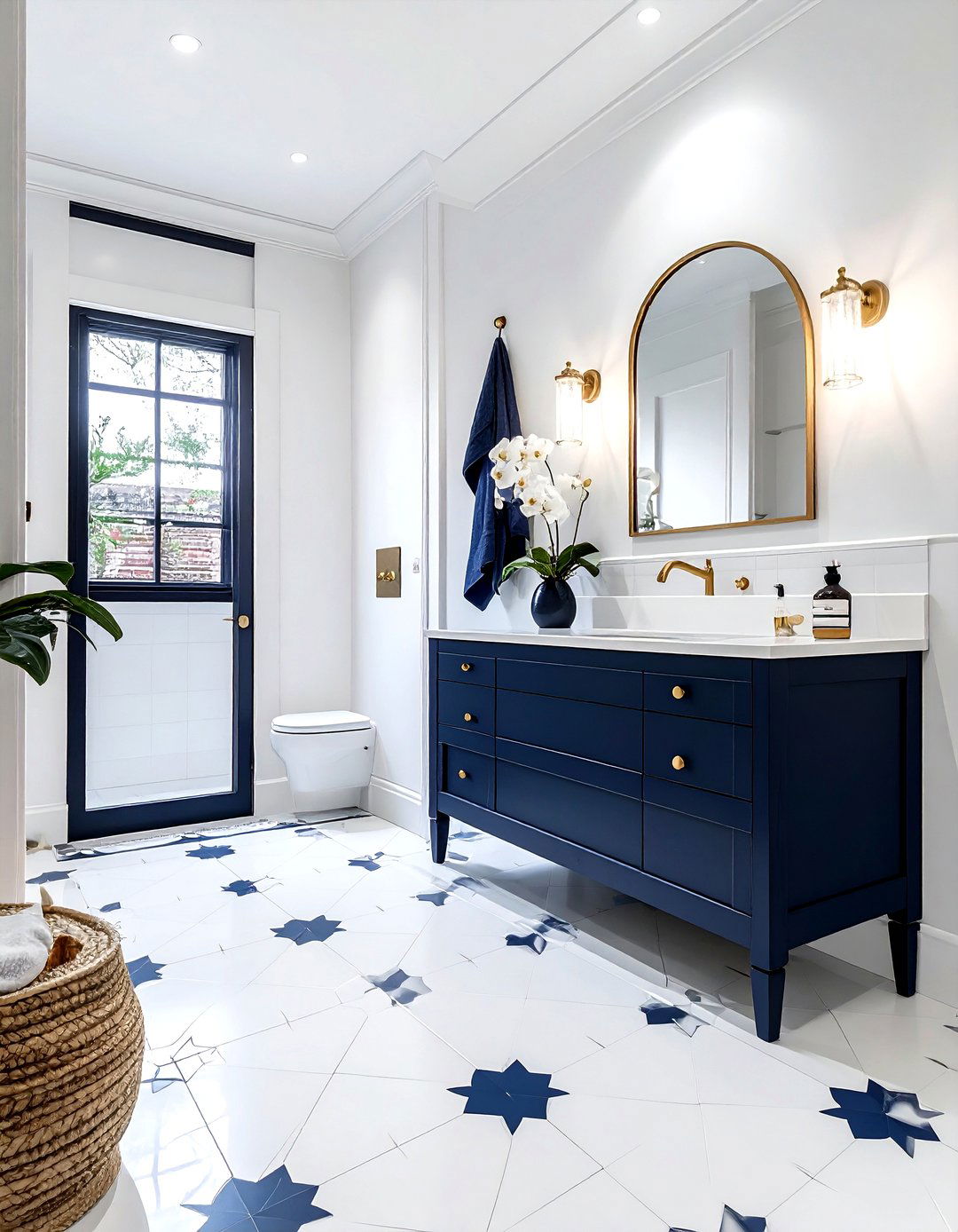 Navy Patterned Floor Bathroom - 30 dark navy bathroom ideas