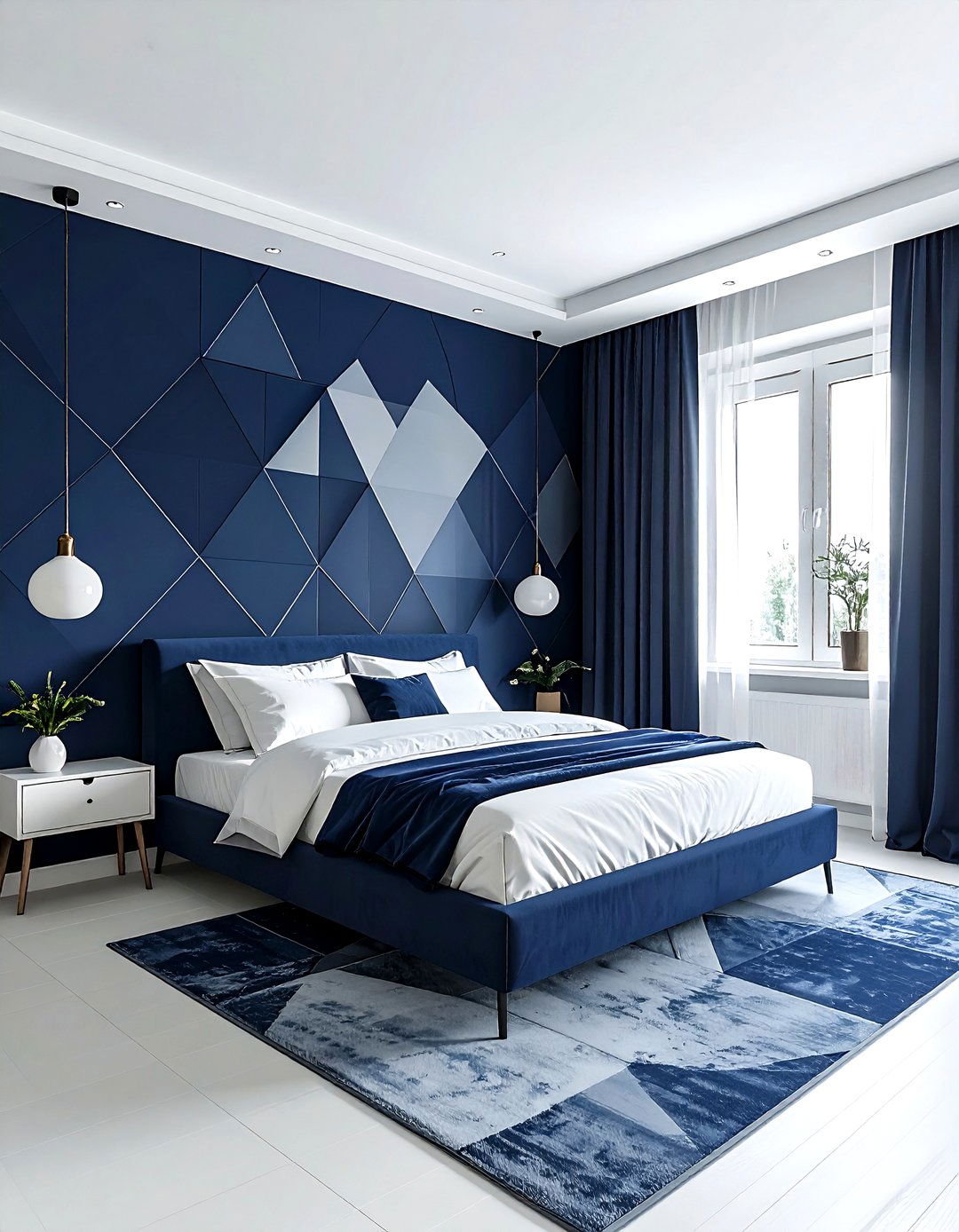 Navy Patterned Wallpaper - 30 scandinavian navy bedroom ideas