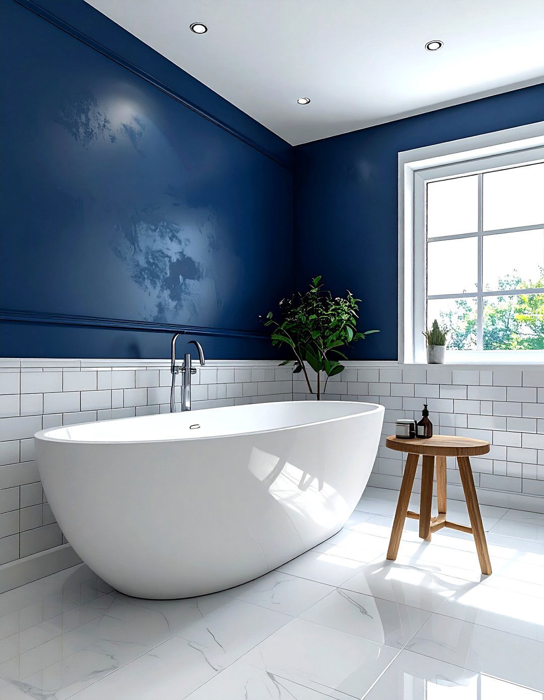 Navy Penny Tile Floor - 30 navy bathroom decor ideas