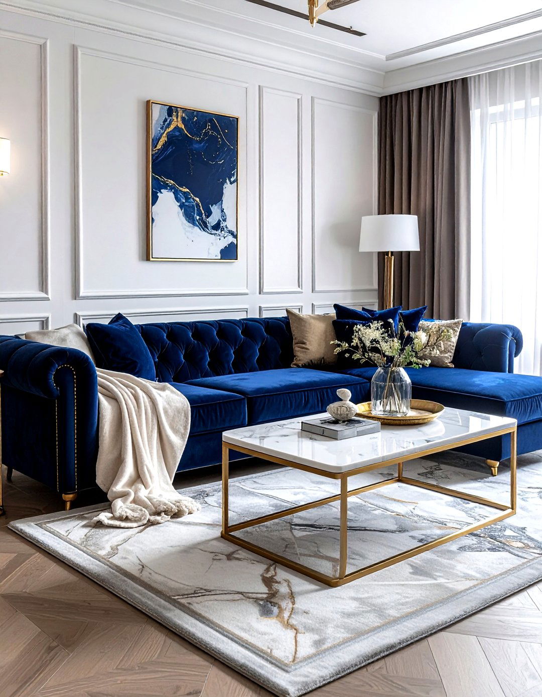 Navy Performance Velvet Sofa - 30 living room performance fabric sofa ideas