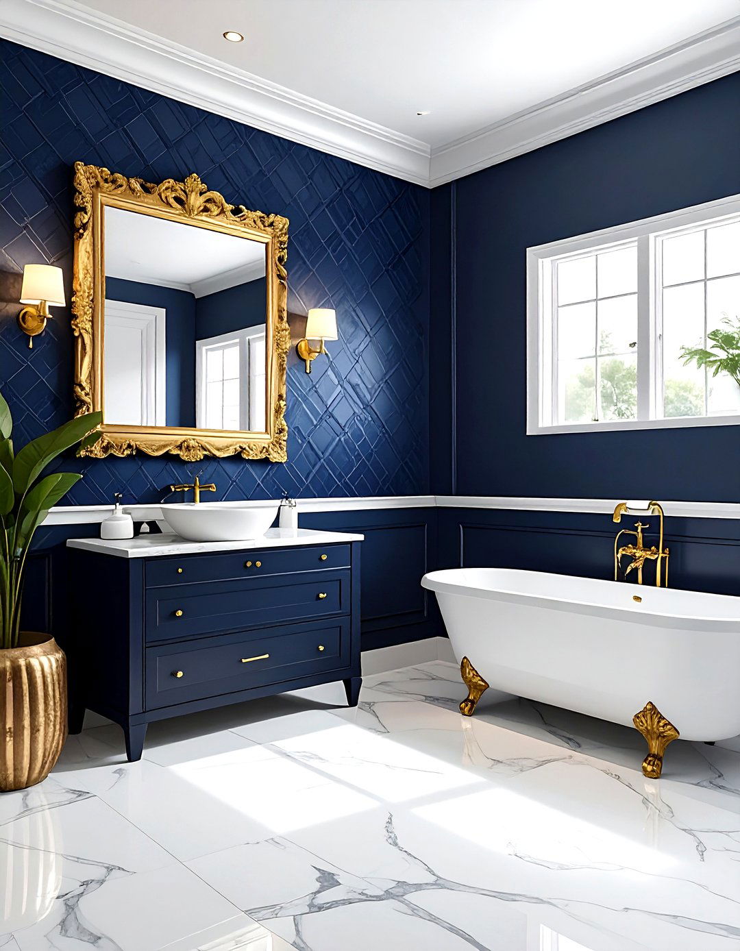 Navy Powder Room - 30 dark navy bathroom ideas