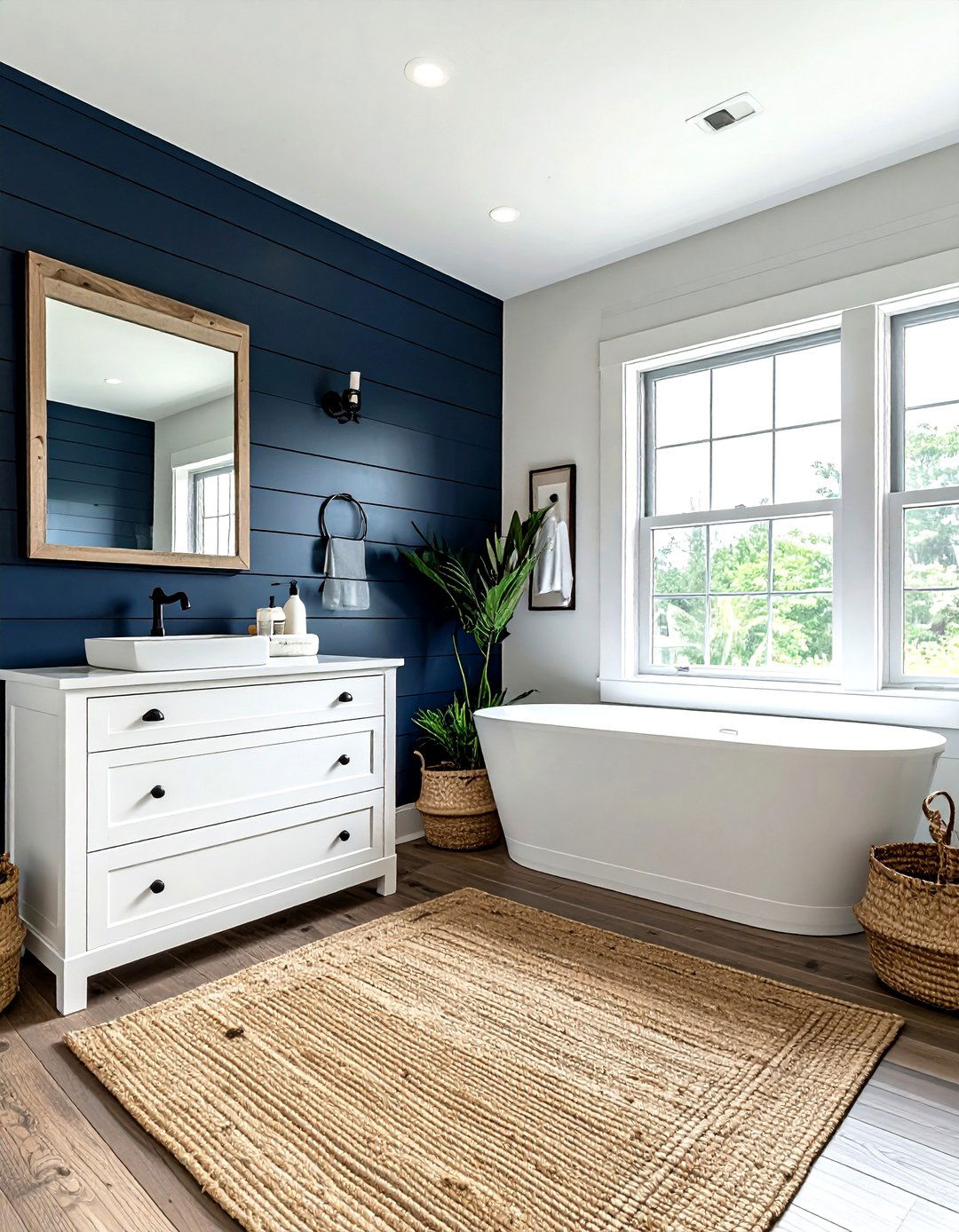 Navy Shiplap Bathroom - 30 dark navy bathroom ideas