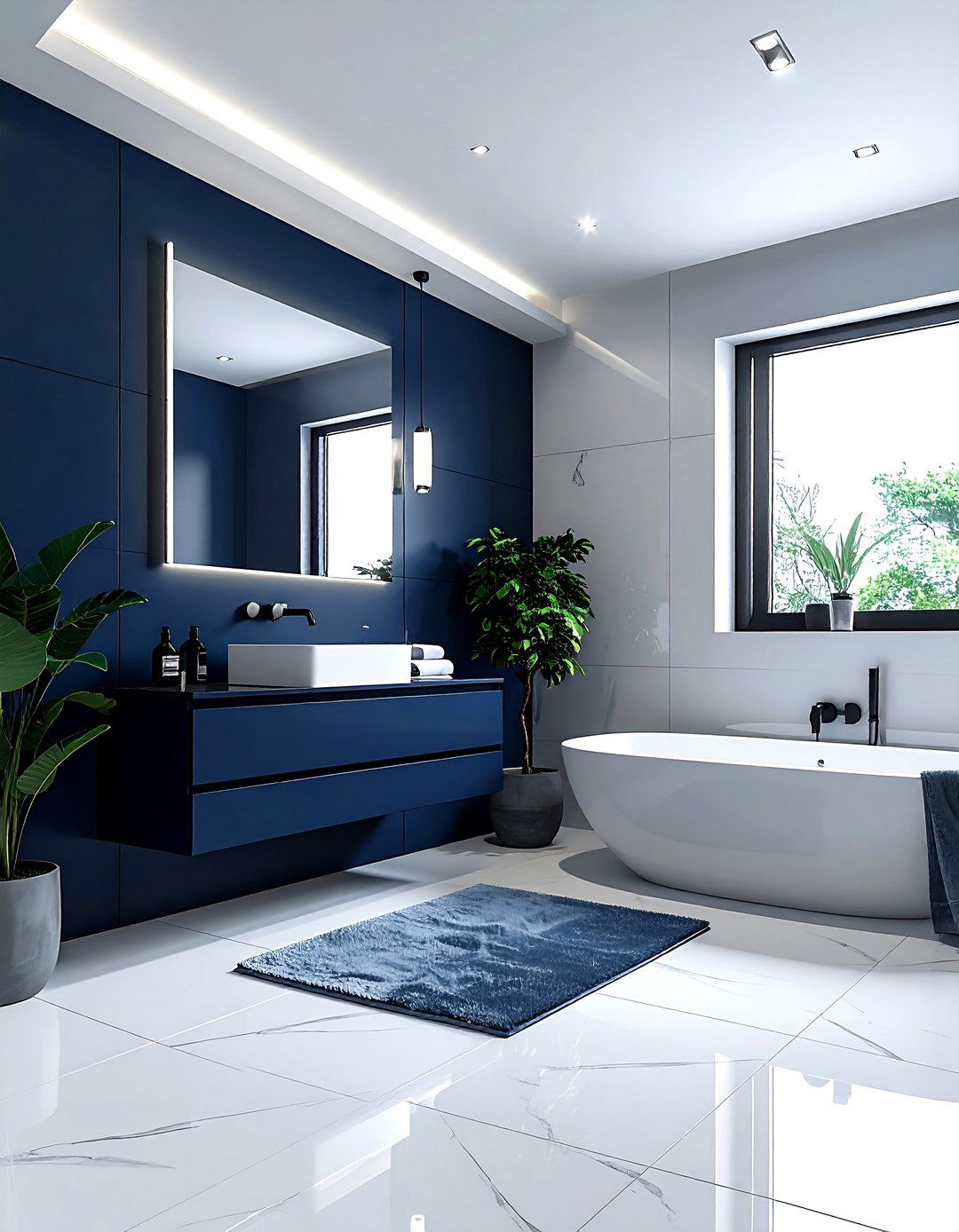 Navy Shiplap Walls - 30 navy bathroom decor ideas