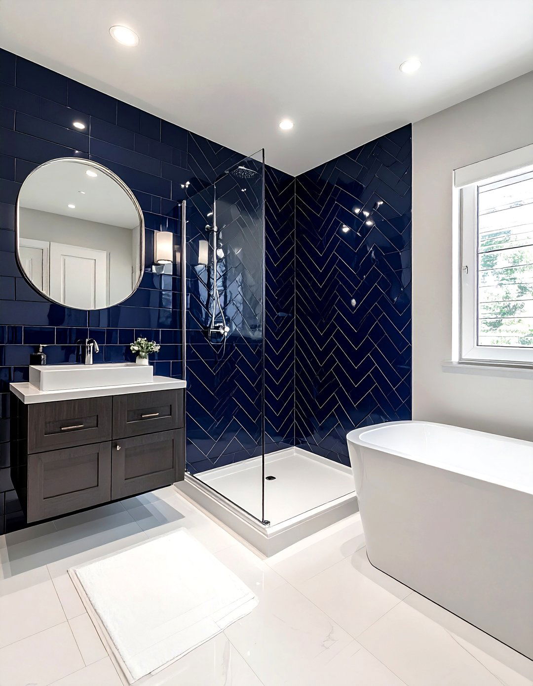 Navy Subway Tile Bathroom - 30 dark navy bathroom ideas