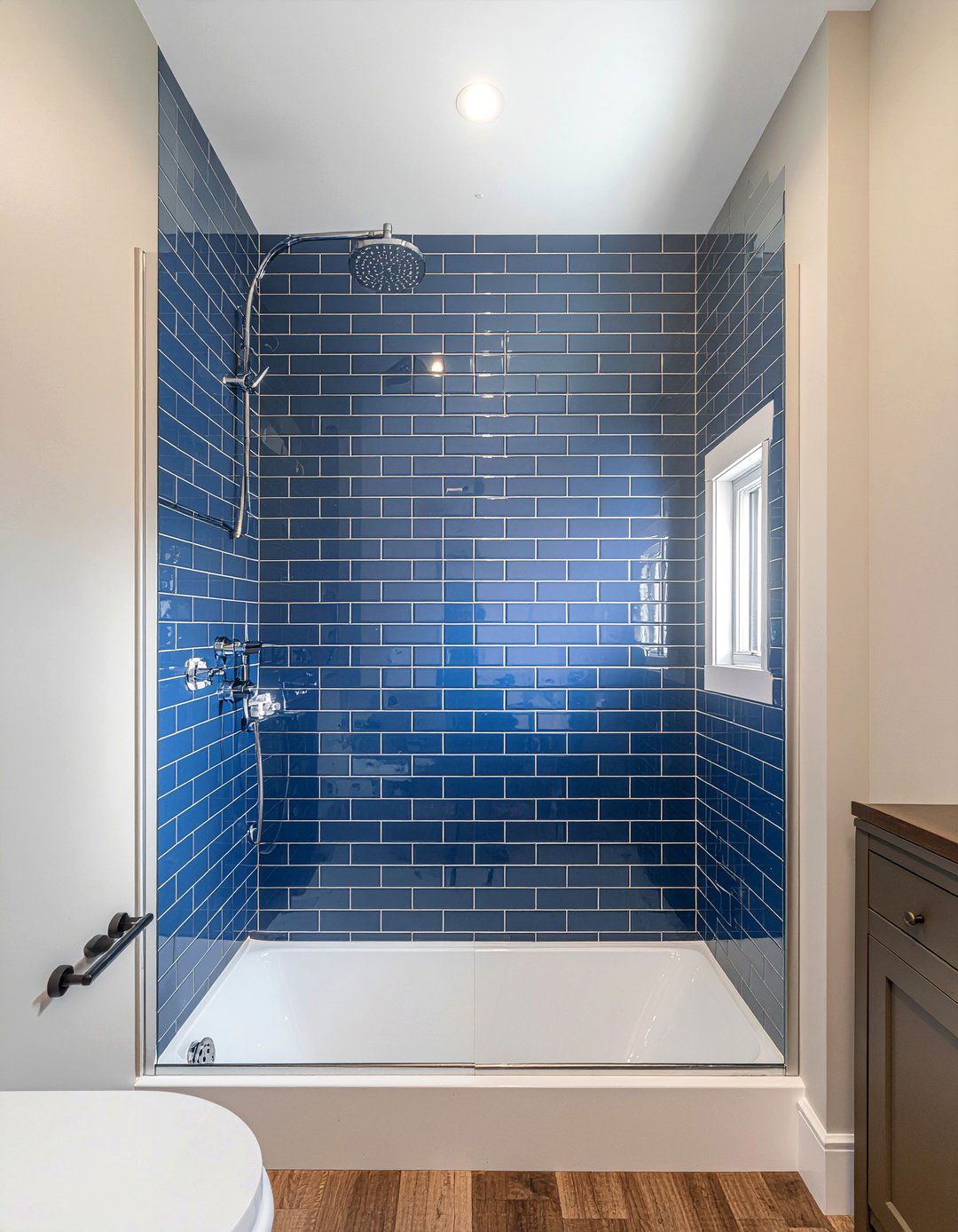 Navy Subway Tile Shower - 30 navy bathroom ideas
