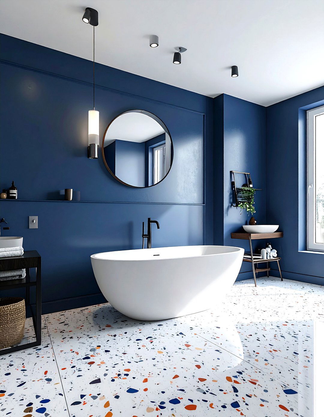 Navy Terrazzo Bathroom - 30 dark navy bathroom ideas