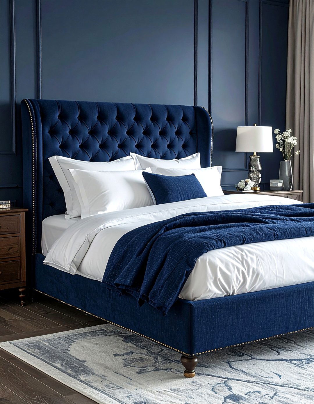 Navy Upholstered Bed Frame - 30 traditional navy bedroom ideas