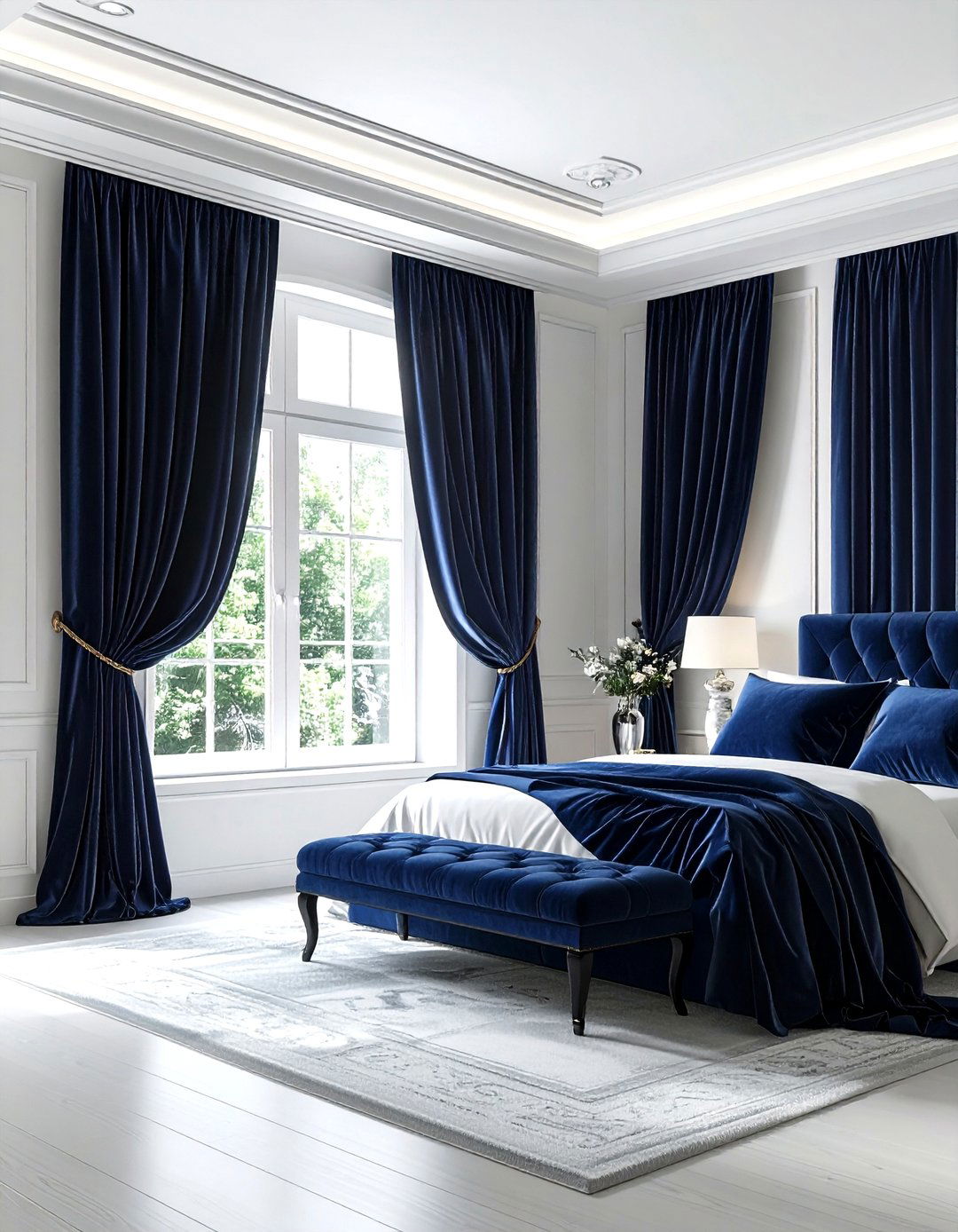 Navy Velvet Curtains - 30 traditional navy bedroom ideas