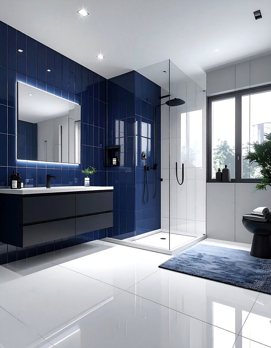 Navy Vertical Tile Bathroom - 30 dark navy bathroom ideas