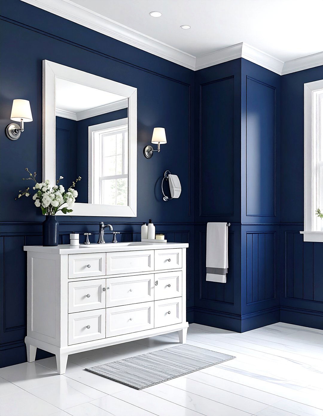 Navy Wainscoting Bathroom - 30 dark navy bathroom ideas