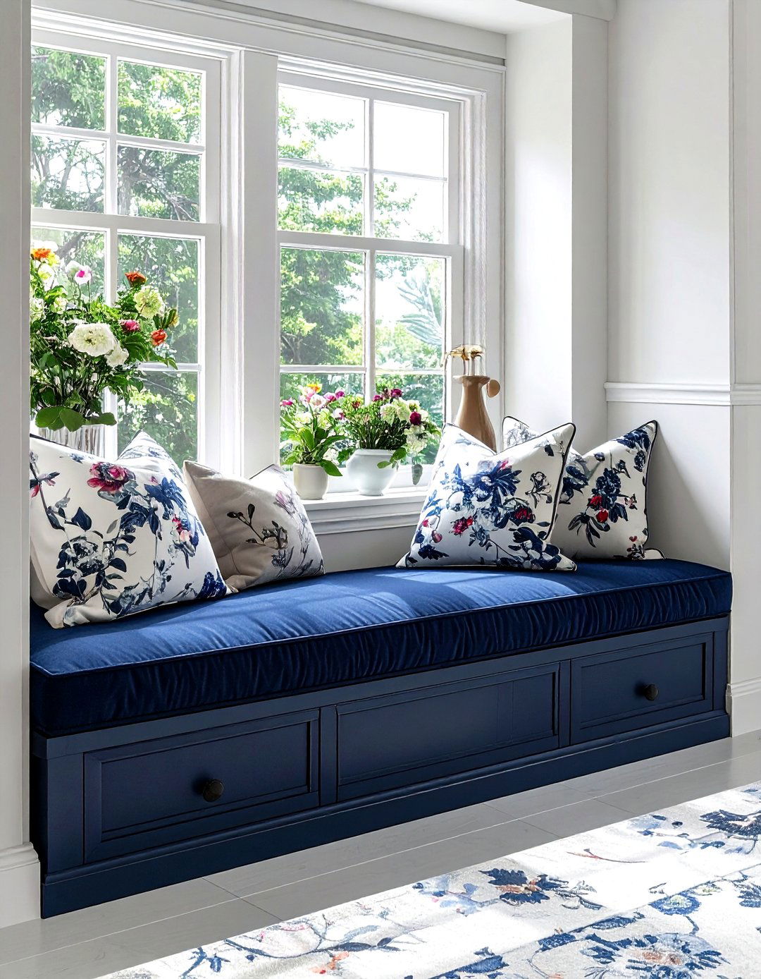 Navy Window Seat - 30 traditional navy bedroom ideas