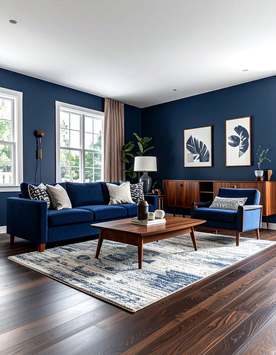 Navy Wood Accents - 30 navy living room design ideas