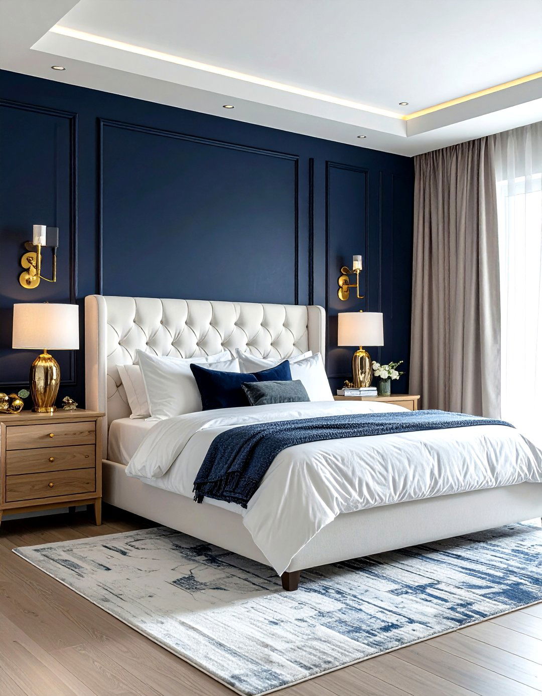Navy accent wall bedroom - 30 navy and white bedroom ideas