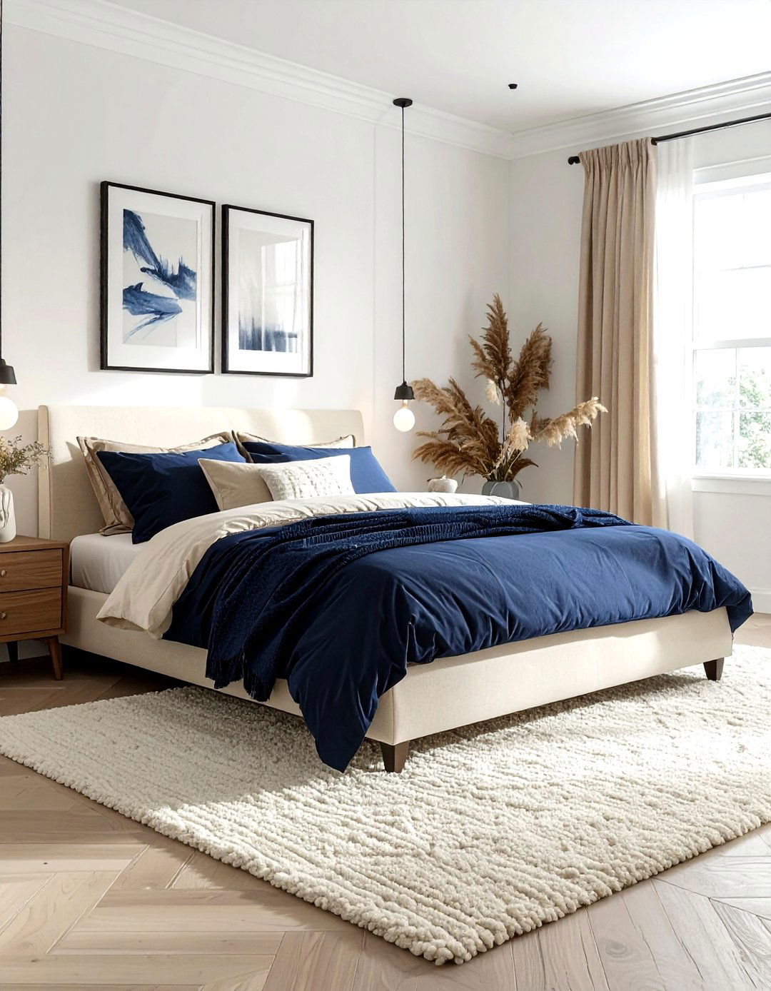 Navy and Beige Bedroom - 30 navy bedroom design ideas