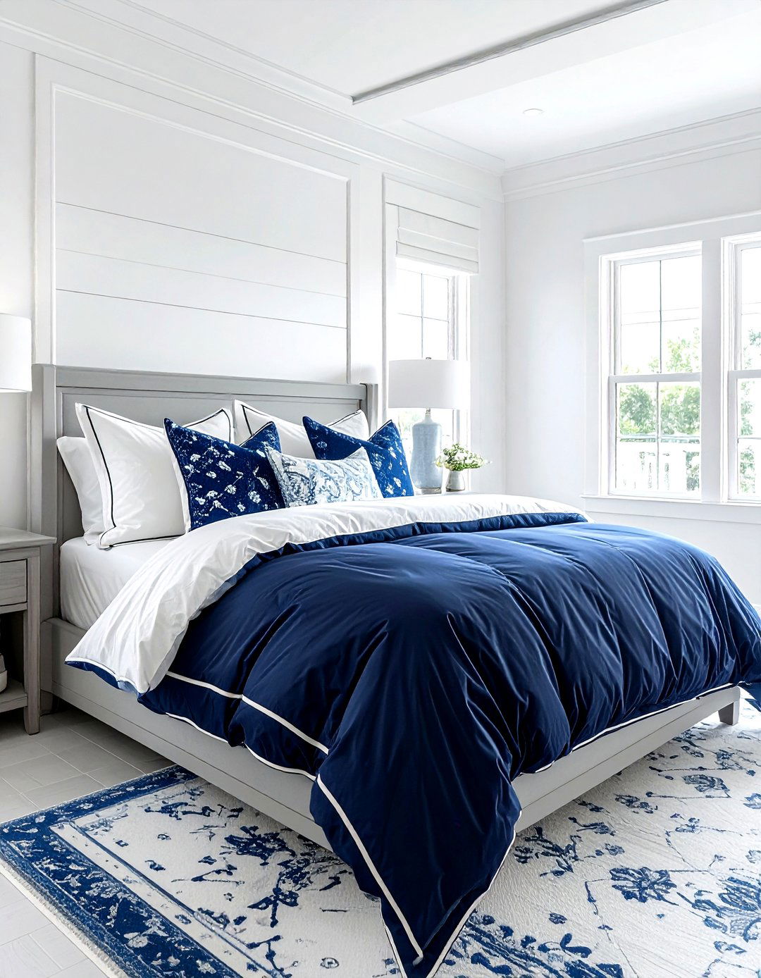 Navy and White Bedding - 30 navy bedroom design ideas
