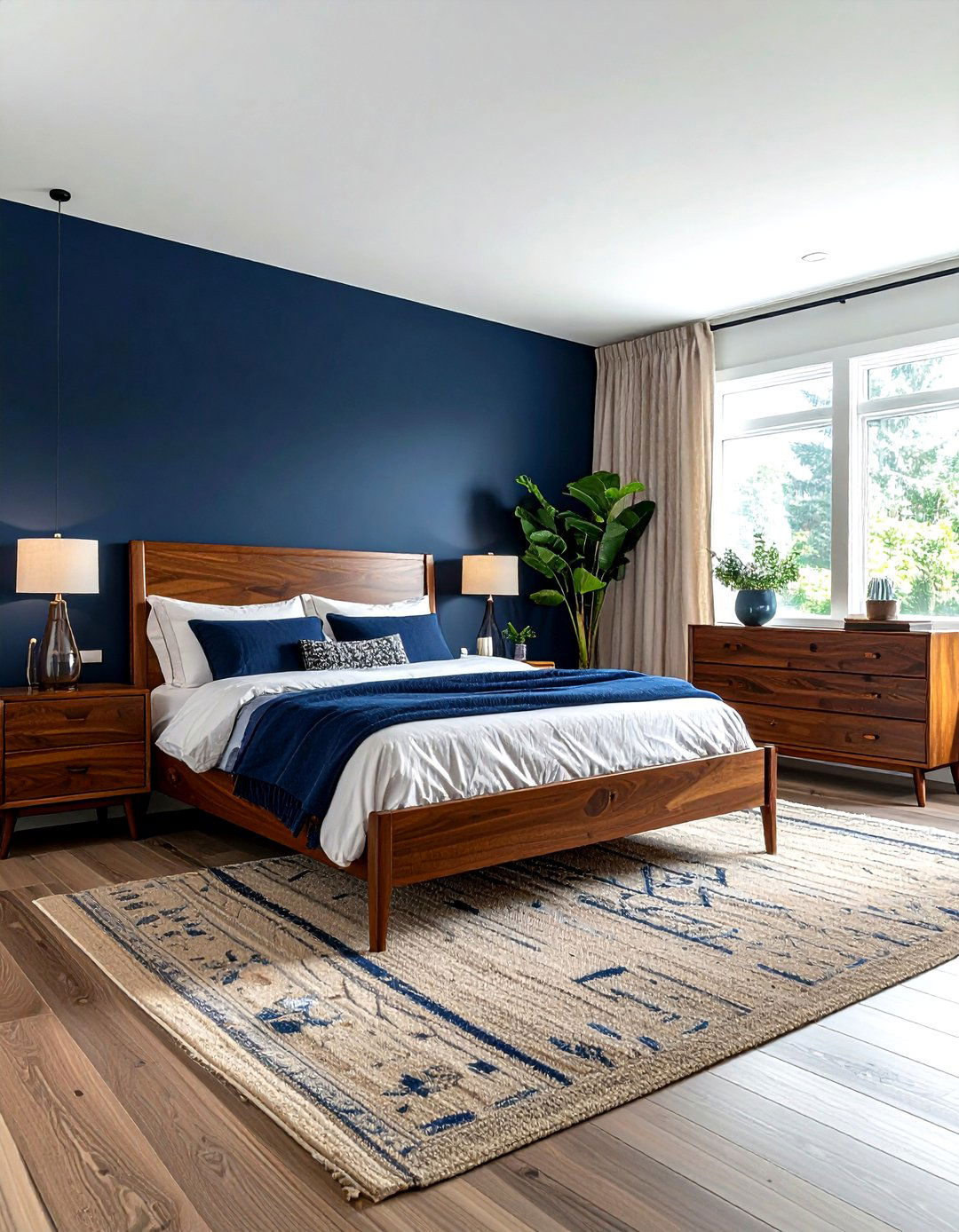 Navy and Wood Bedroom - 30 navy bedroom design ideas