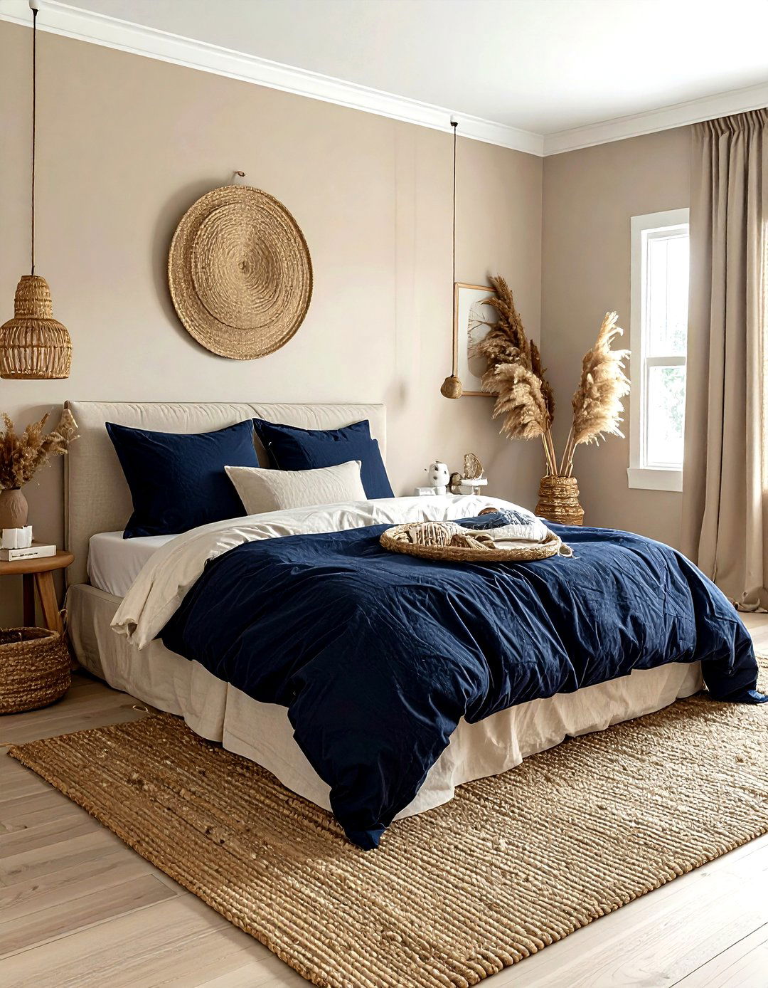 Navy and beige bedroom - 30 minimalist navy bedroom ideas