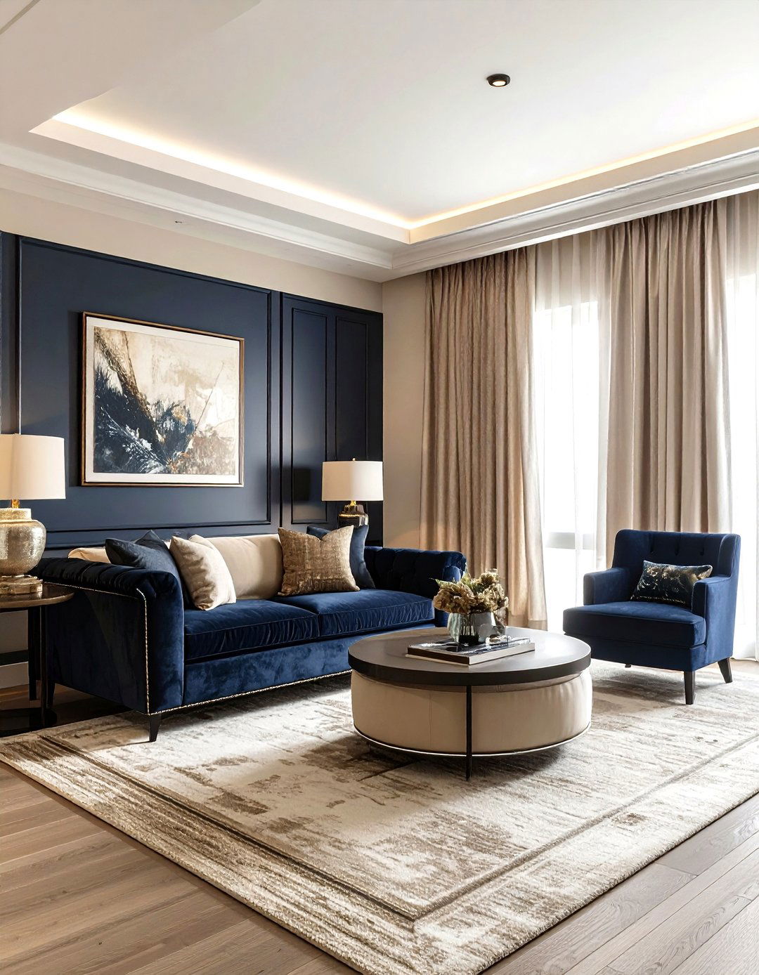 Navy and beige living room - 30 modern navy living room ideas