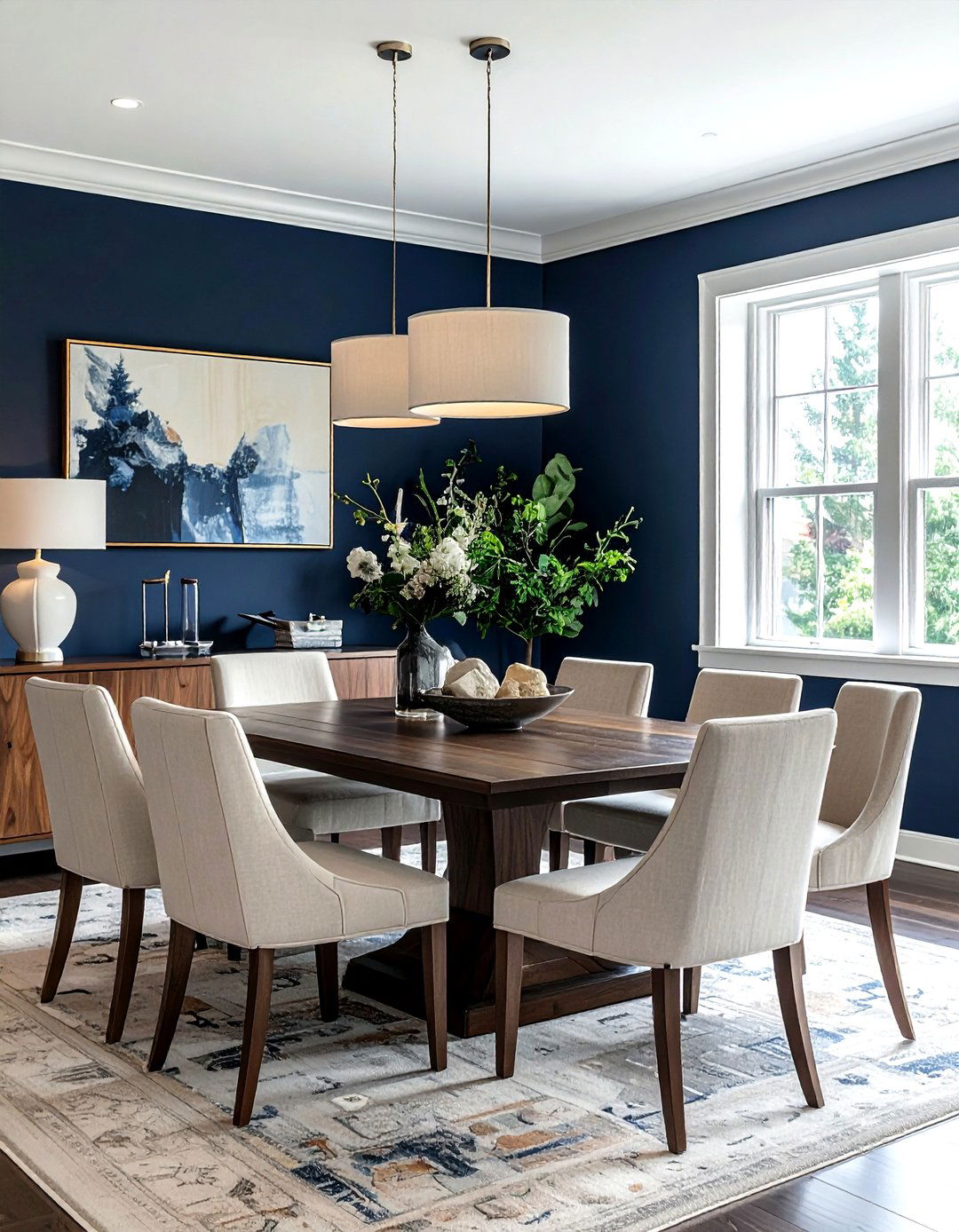 Navy and beige palette - 30 navy dining room decor ideas