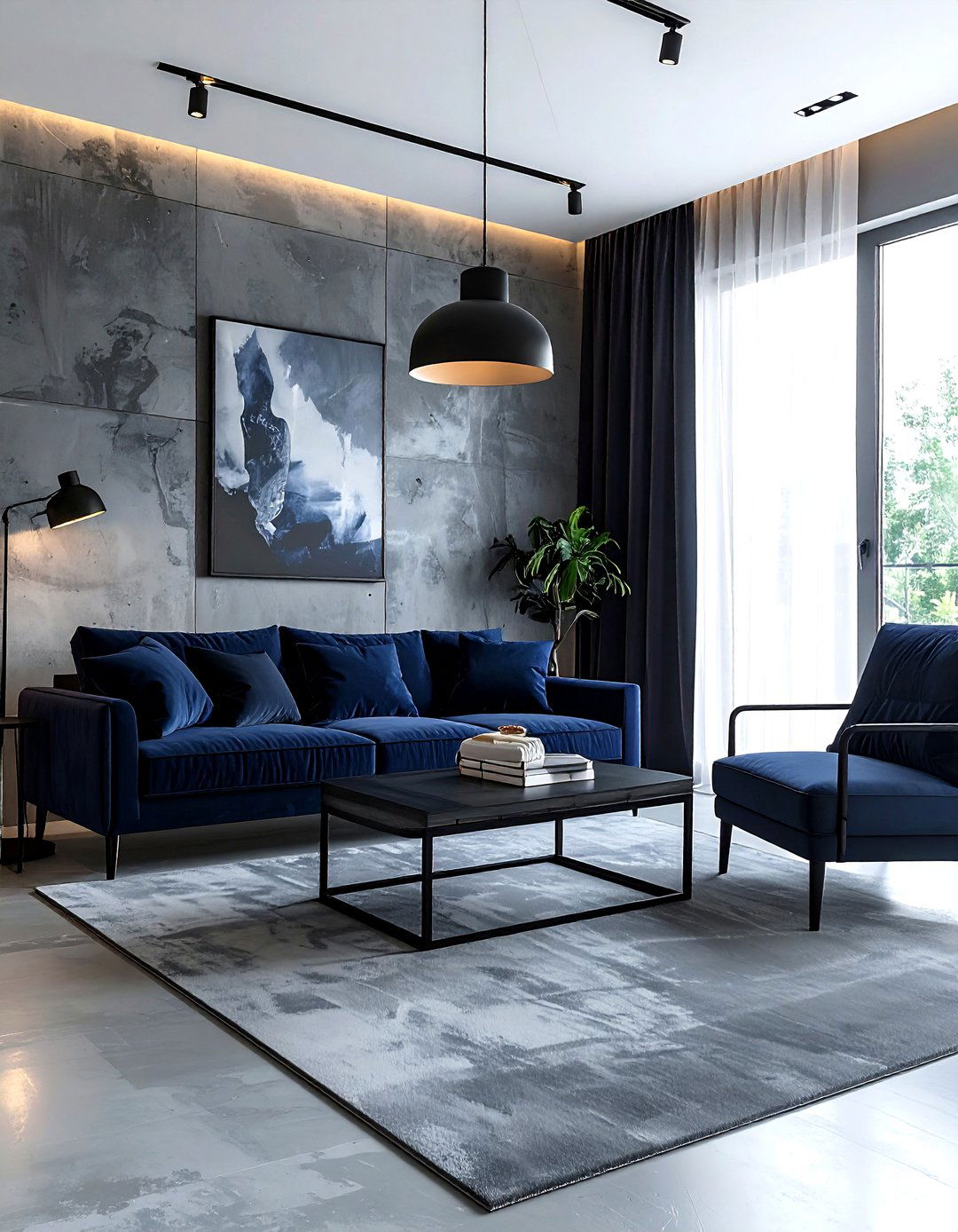 Navy and black living room - 30 modern navy living room ideas