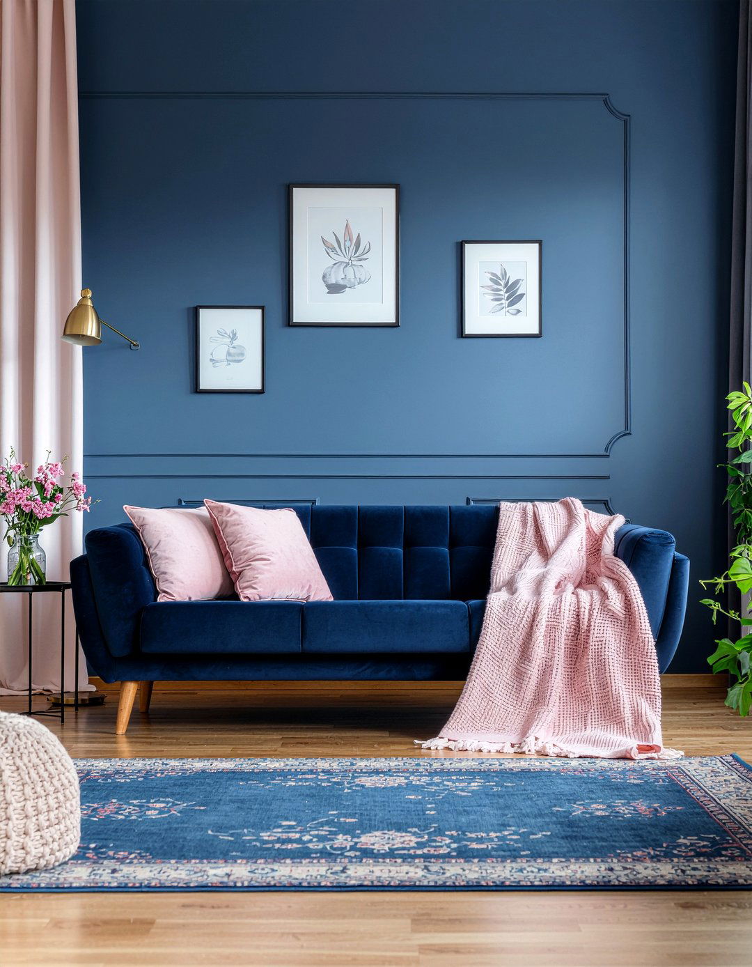 Navy and blush living room - 30 living room navy walls