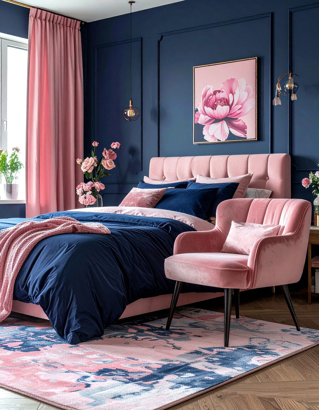 Navy and blush pink bedroom - 30 contemporary navy bedroom ideas