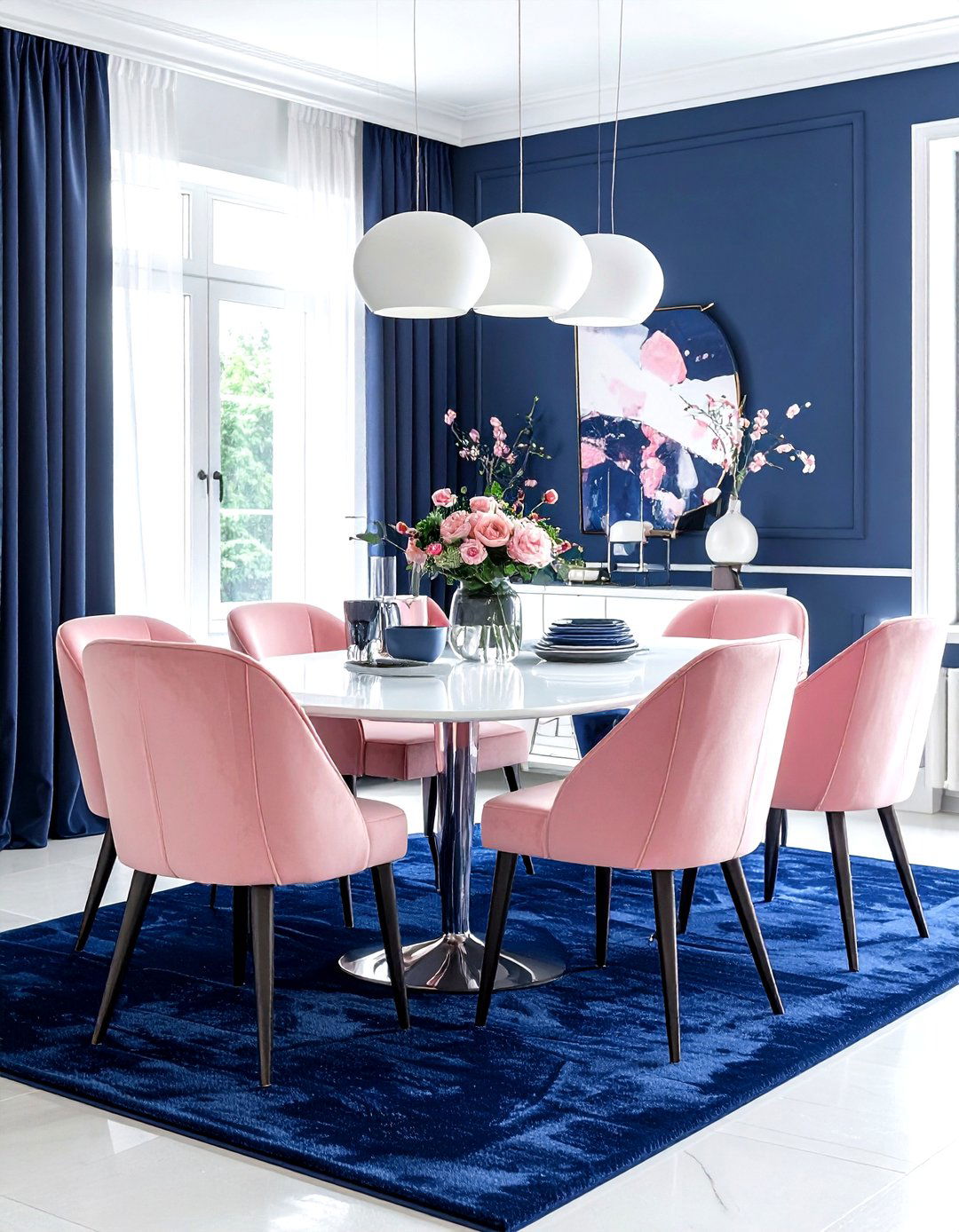 Navy and blush pink - 30 navy dining room decor ideas